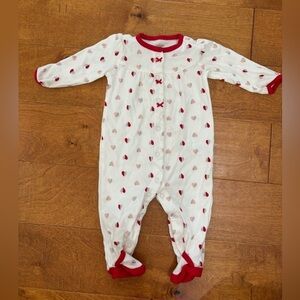 Carter's Baby Girls Hearts Red/Silver/White Footed Sleep 'N Play Pajama 6M